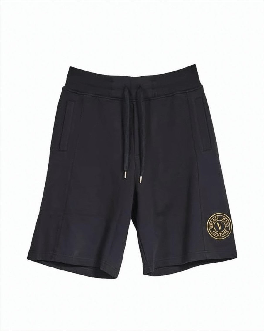 Versace Relaxed Fit Cotton Shorts With Drawstring Waistband And Gold Accents