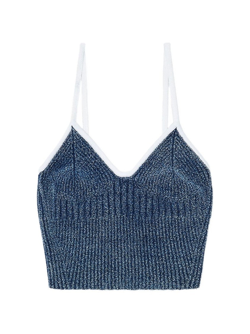 Diesel Cropped Deep Blue Ribbed Knit Top