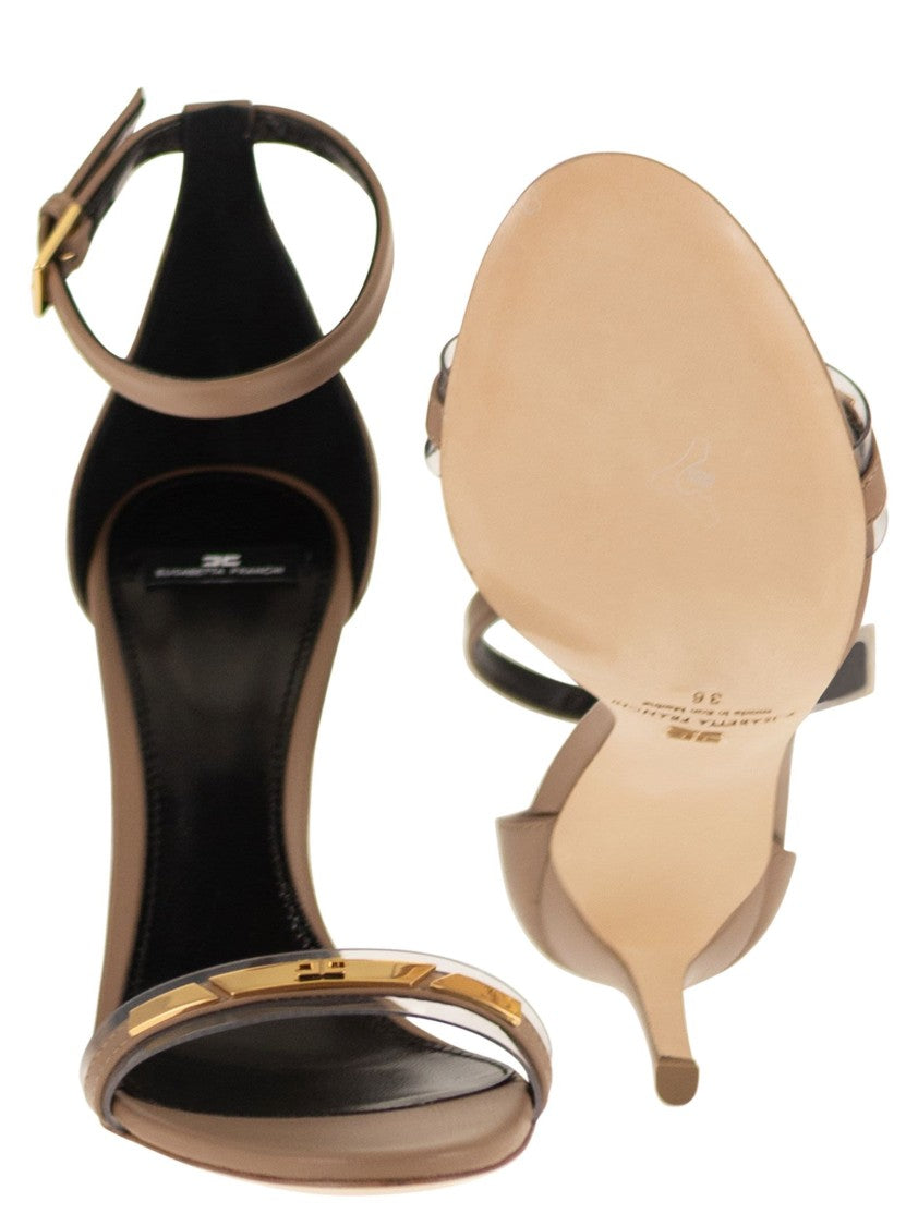 Elisabetta Franchi Leather Sandal With Transparent Insert