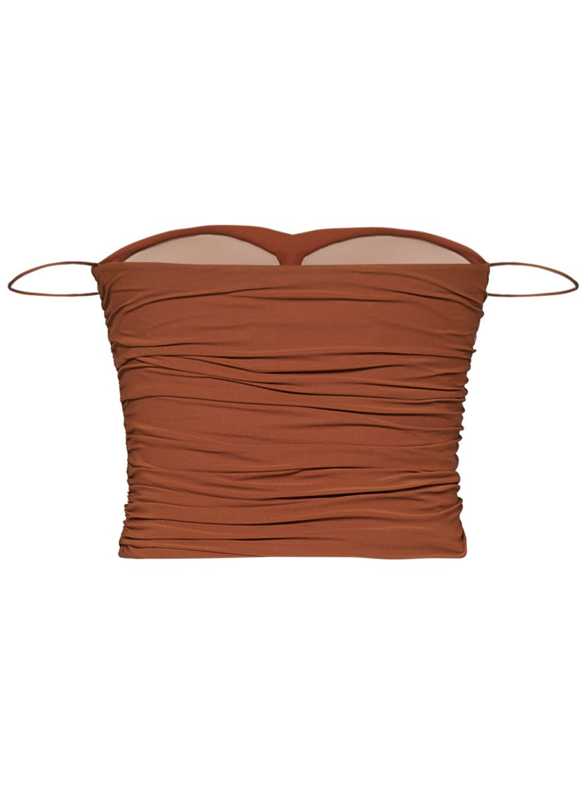 Amazuin Draped Bustier Top In Caramel Stretch Jersey