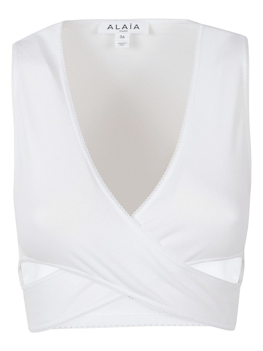 Alaïa Wrap-Effect V-Neck Jersey Top