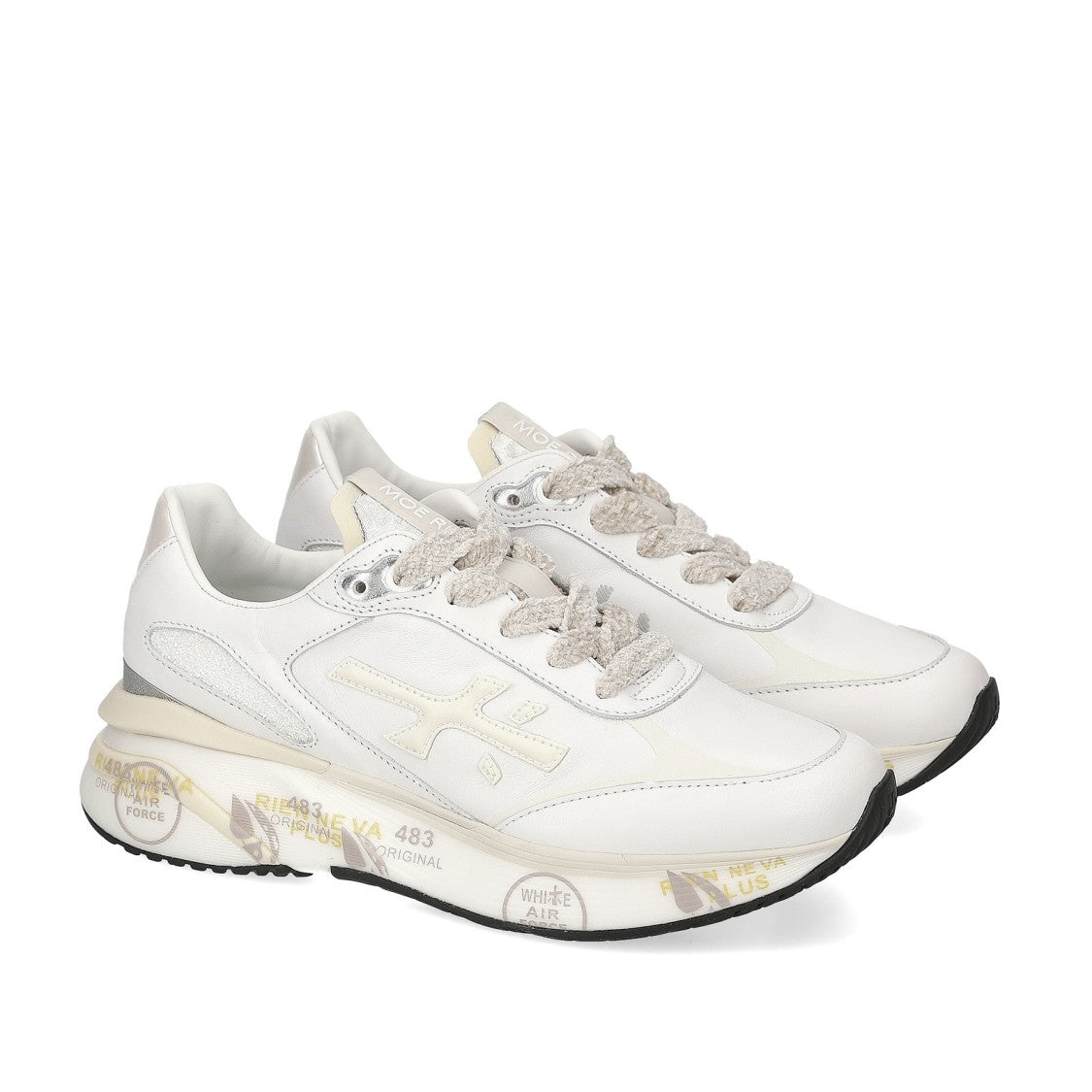 Premiata Moerund Sneakers In White Leather And Technical Fabric