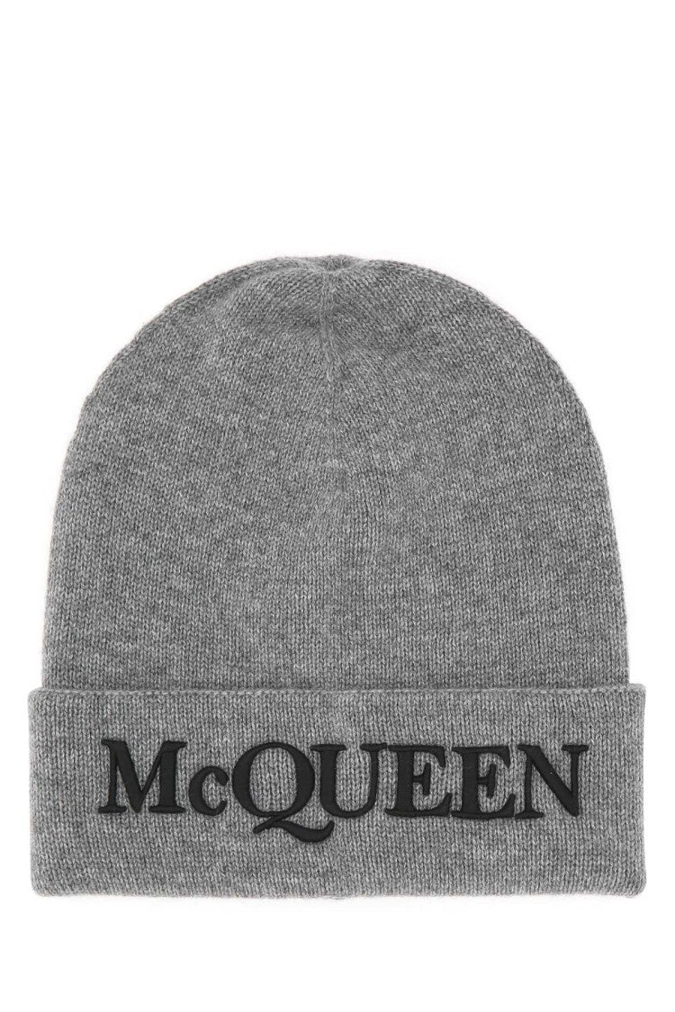 Alexander Mcqueen Grey Cashmere Beanie Hat