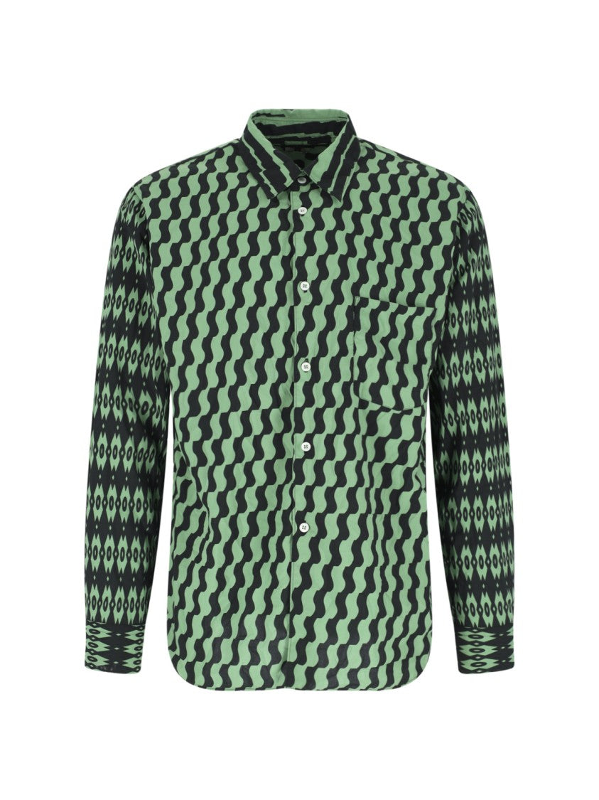 Comme Des Garçons Green Geometric Pattern Fabric Shirt