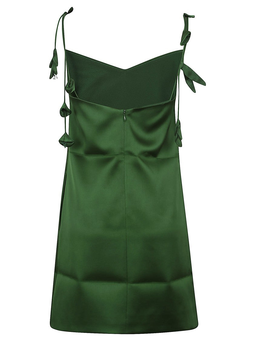 Self-Portrait Green Satin Flower Mini Dress