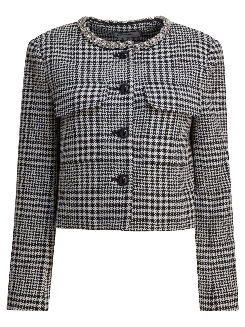 Self-Portrait Cropped Houndstooth Jacket