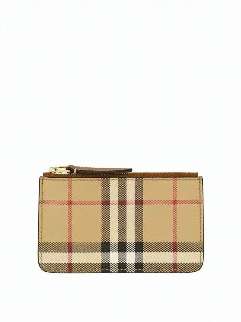 Burberry Vintage Check Leather Coin Case With Zip Closure