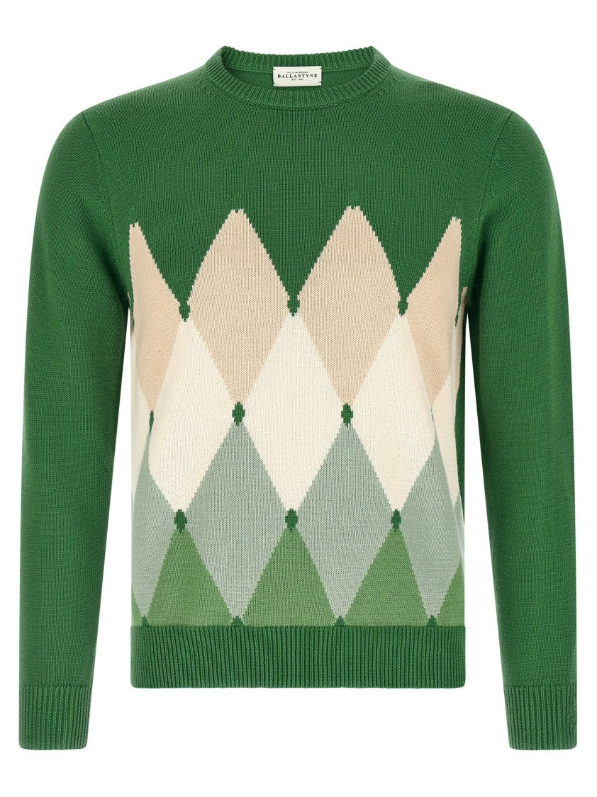 Ballantyne Cotton-Cashmere Blend Sweater With Front Argyle Jacquard