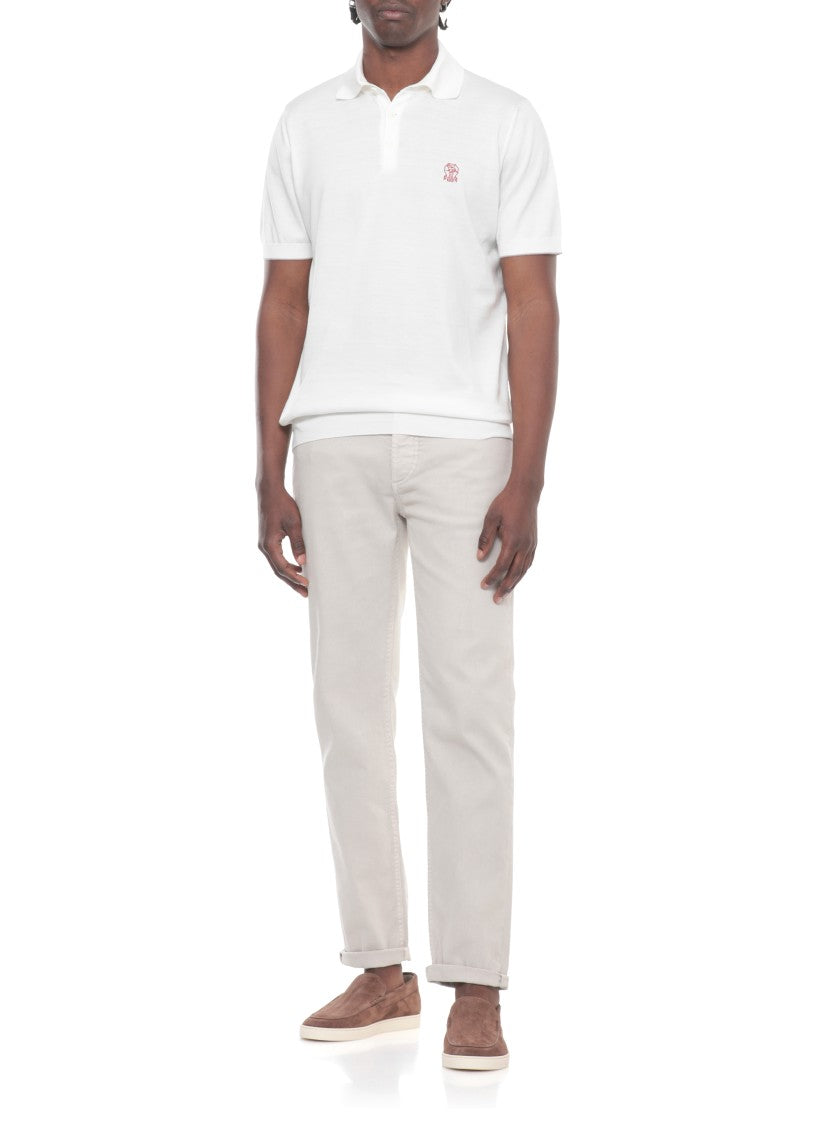 Brunello Cucinelli White Cotton Logo Embroidered Polo Shirt