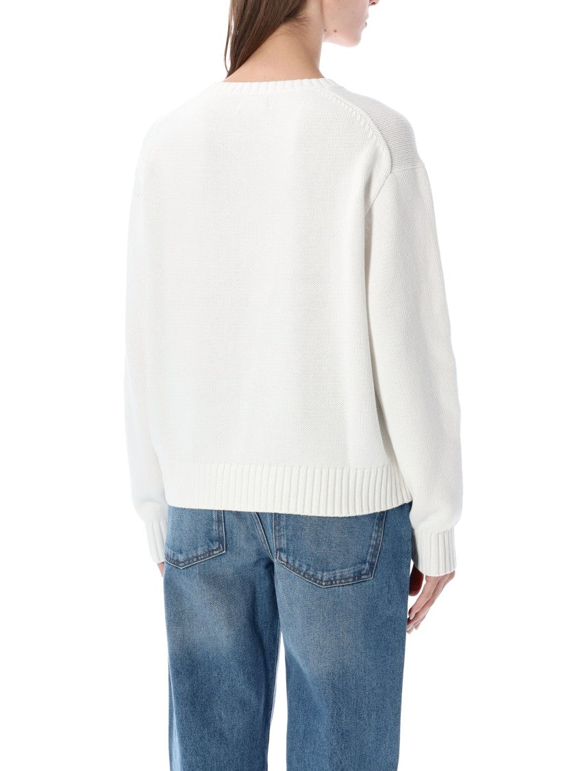 Polo Ralph Lauren White Bear Motif Relaxed Knit Sweater