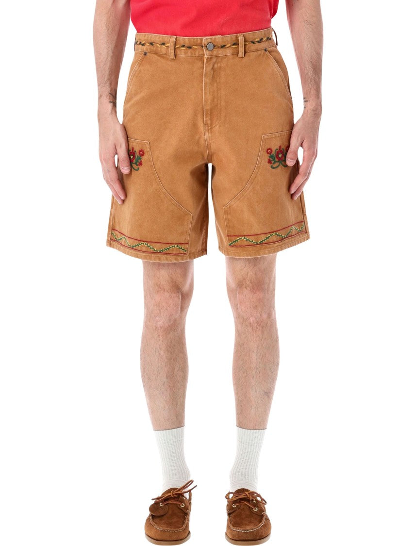 Found Relaxed Fit Brown Shorts With Intricate Floral Embroidery