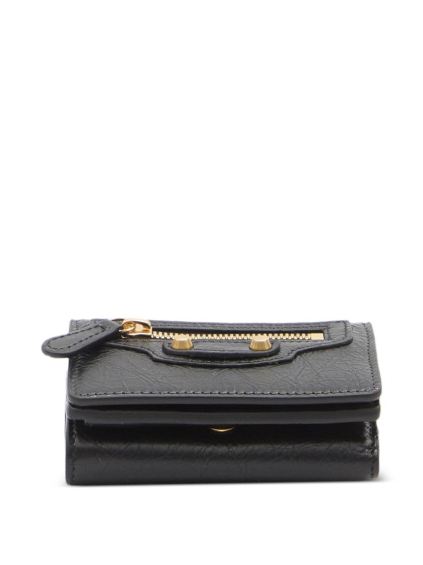 Balenciaga Compact Textured Black Lamb Leather Wallet