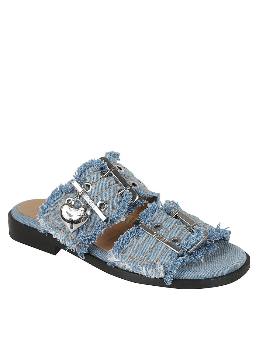 Ganni Light Blue Double-Strap Sandals