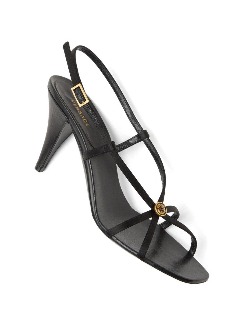 Versace Minimalist Silk And Nylon Sandals With Gold Emblem