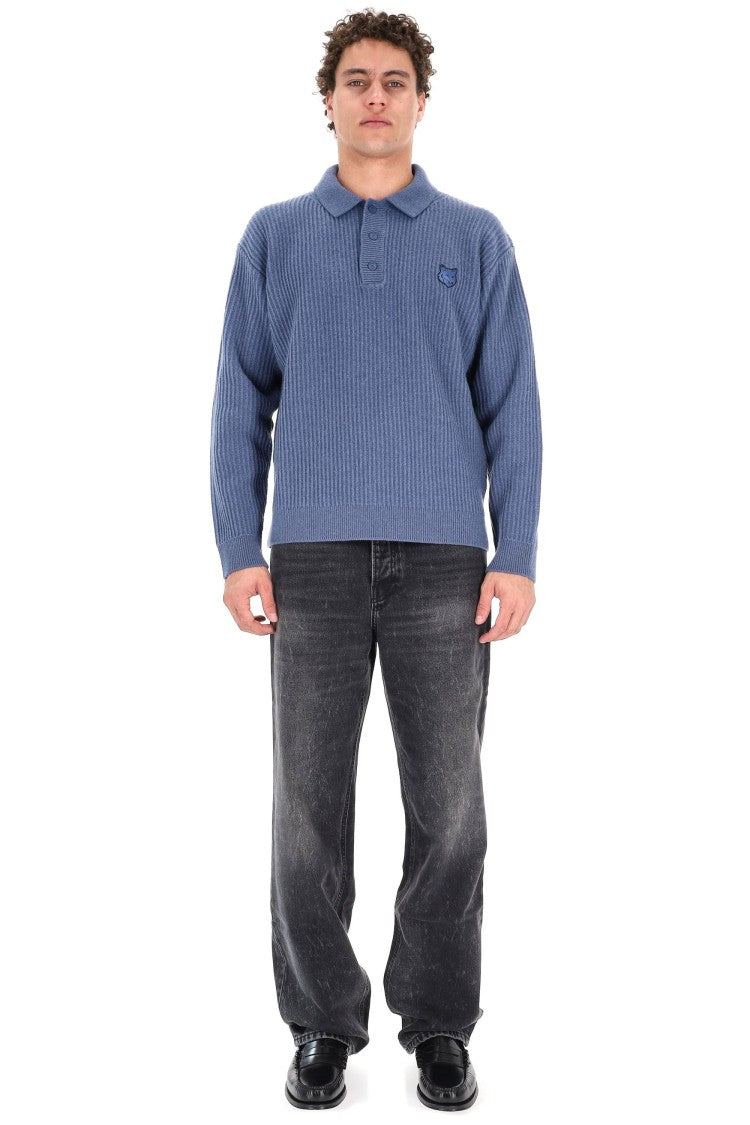 Maison Kitsuné Over Fit Ribbed Wool Polo-Sweater