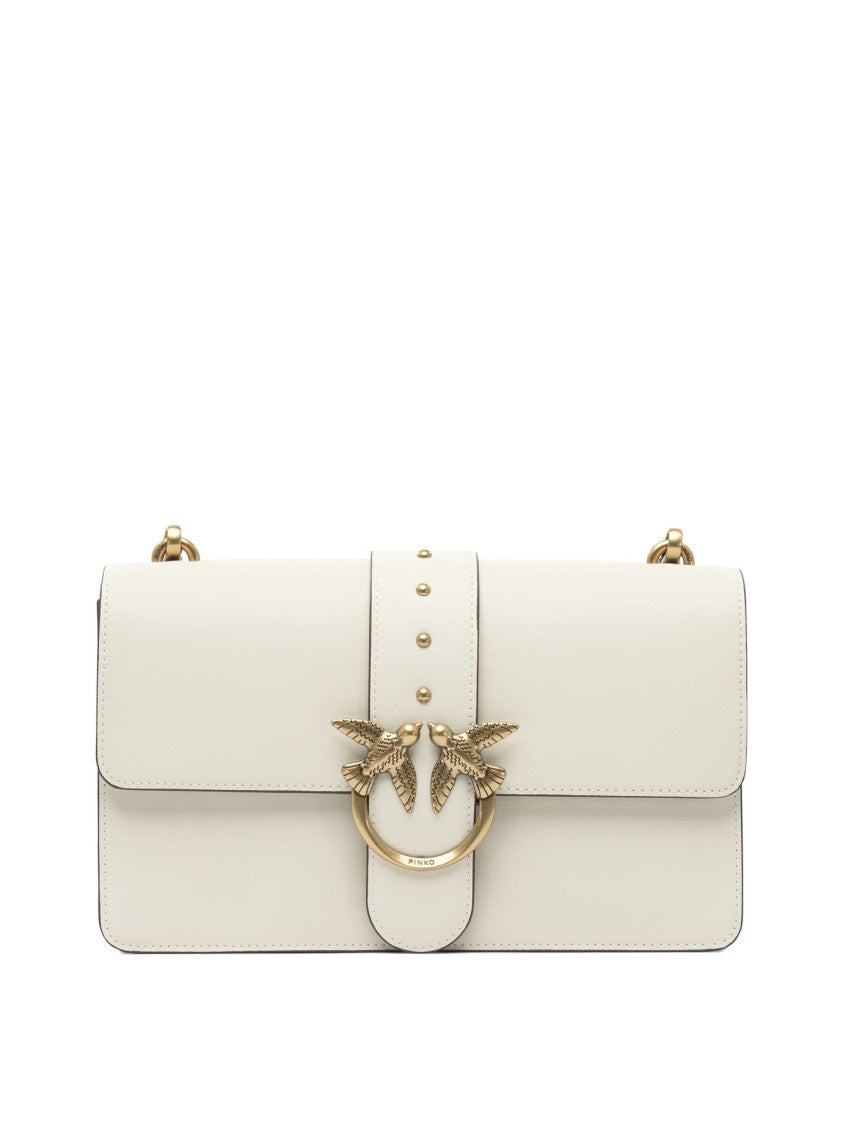 Pinko Refined White Leather Crossbody Bag