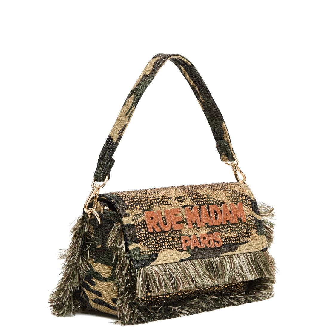 Rue Madame Rectangular Camouflage Shoulder Bag With Rhinestone Accents