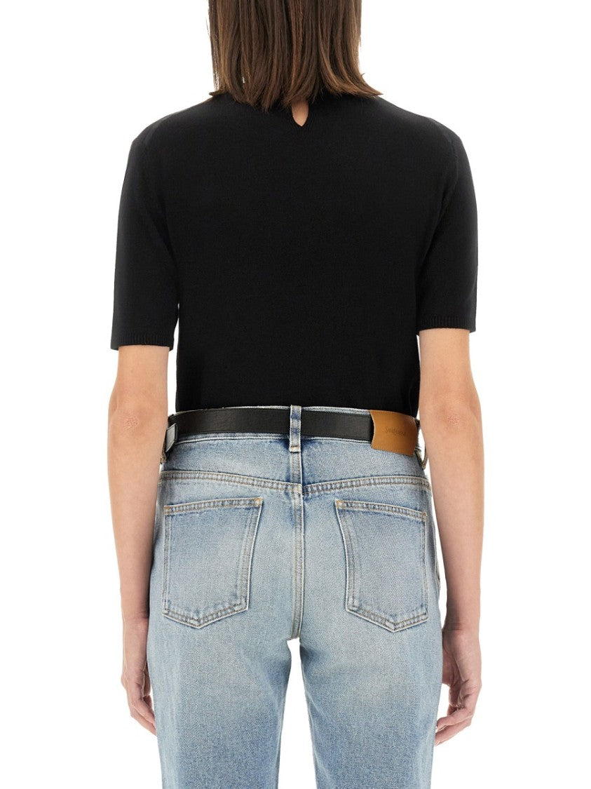Saint Laurent Fitted Short-Sleeved Pullover T-Shirt With Keyhole Detail