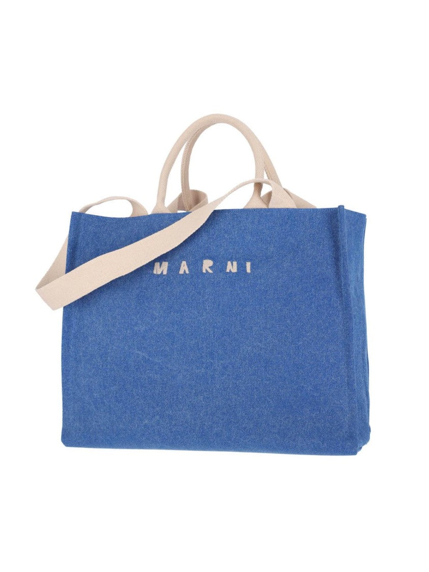 Marni Rectangular Denim Tote Bag With Design