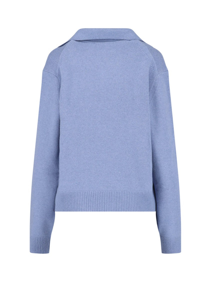 Victoria Beckham Muted Periwinkle Blue Fine-Knit Sweater With V-Neckline