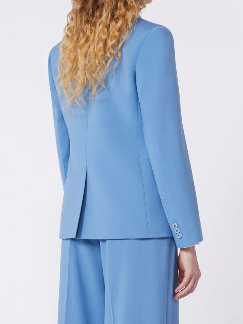 Weekend Blue Lamine Structured Tailored Fabric Blazer
