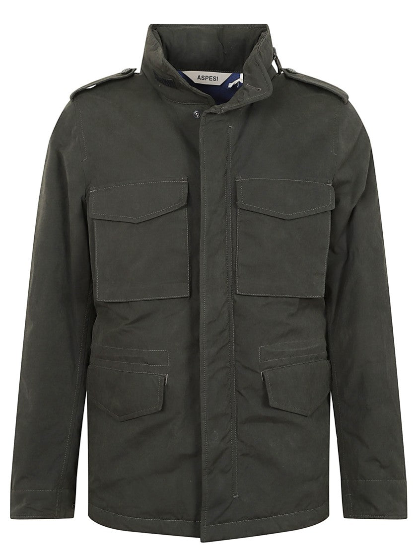 Aspesi Thermal-Padded Dark Green Cotton Blend Jacket With Removable Hood