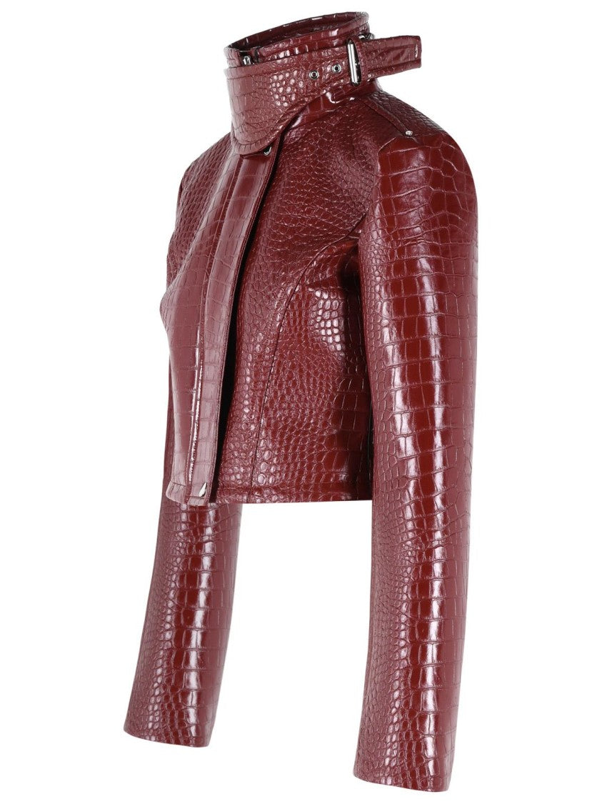 Sportmax 'Sultan' Crop Jacket In Dark Red Alligator Print Patent Leather
