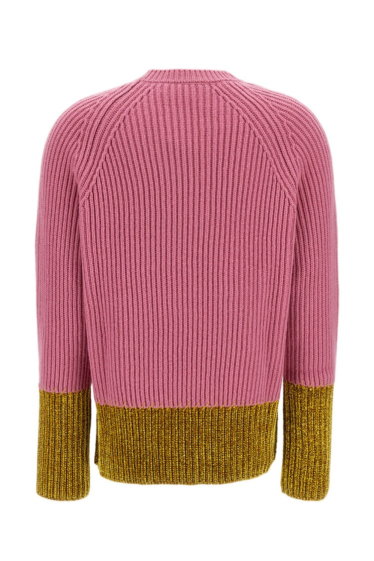 Marni Color Block Wool Crew Neck Sweater With Exposed Stitching