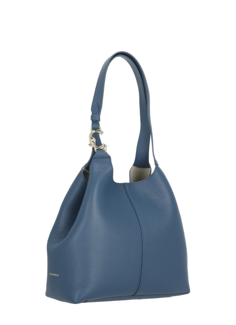 Coccinelle Structured Pebbled Leather Shoulder Bag With Contrast Logo