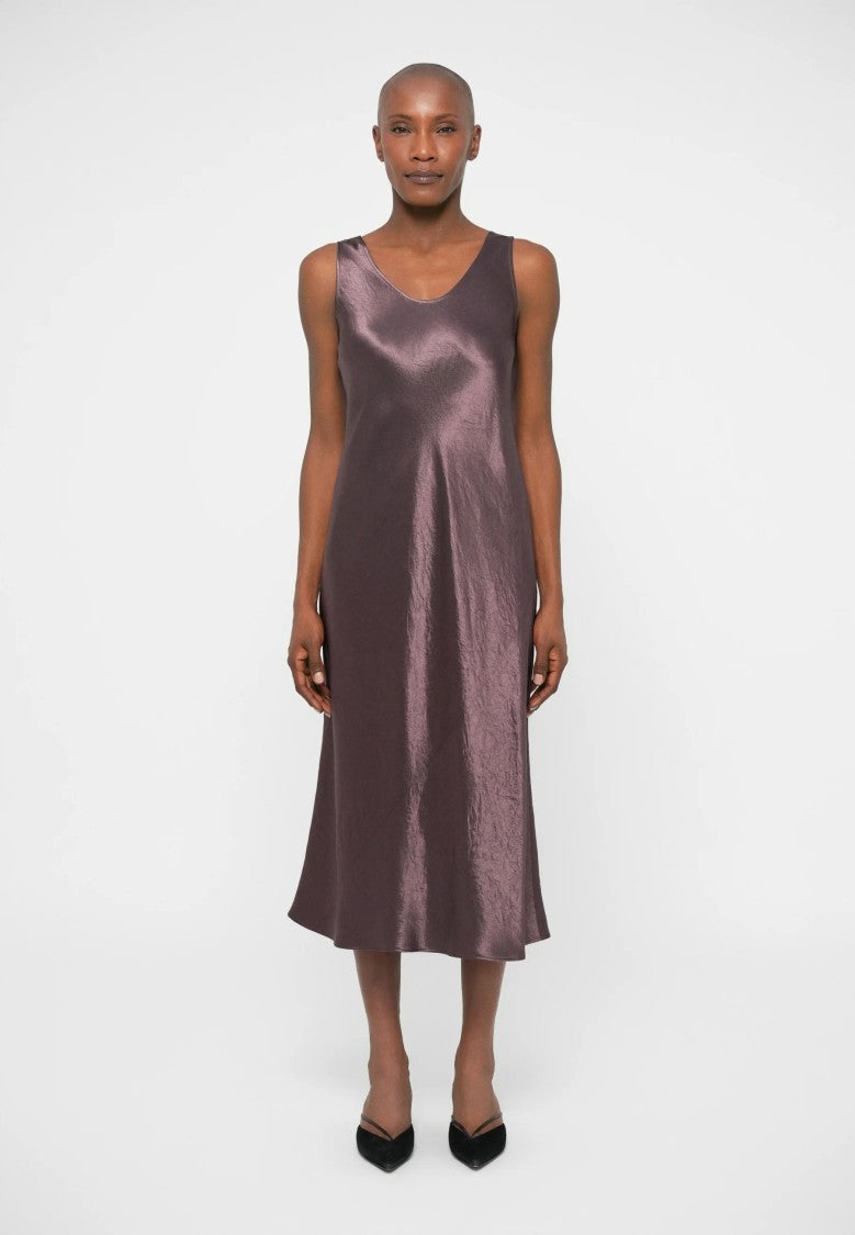 Max Mara Burgundy Sleeveless Midi Dress With Classic Cut