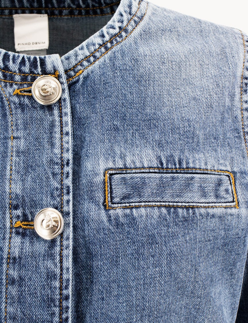 Pinko Cropped Vintage Effect Denim Jacket