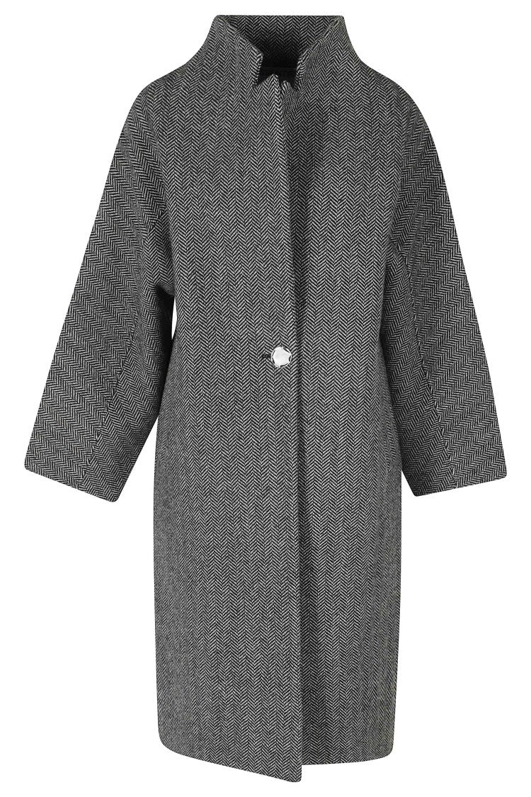 Essentiel Antwerp Gray Herringbone Patterned Wool-Blend Oversized Coat