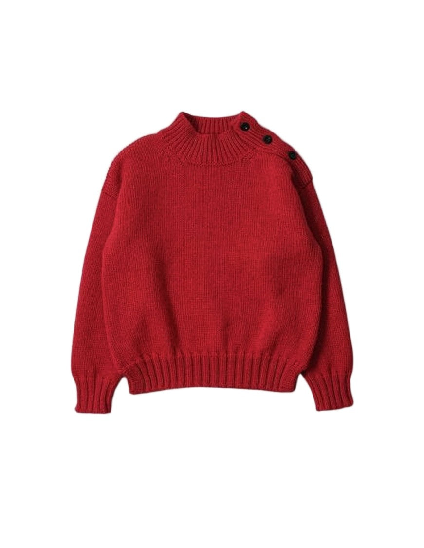 Margaret Howell Rich Red Wool Turtleneck Sweater With Decorative Buttons