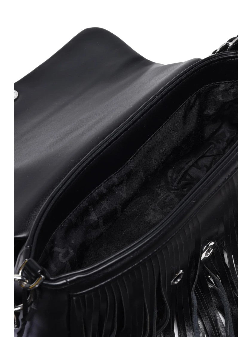 Marella Black Polyurethane Fringe Shoulder Bag