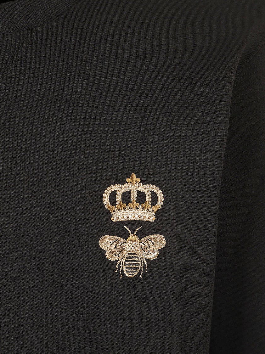 Dolce & Gabbana Black Sweater With Intricate Crown And Bee Embroidery