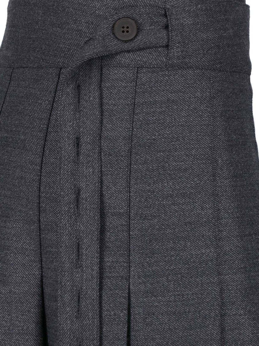 Róhe Grey Pleated Virgin Wool Maxi Skirt