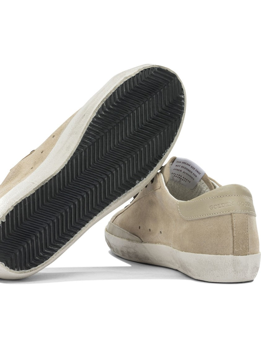 Golden Goose Beige Suede Slip-On Sneakers With Distressed White Sole