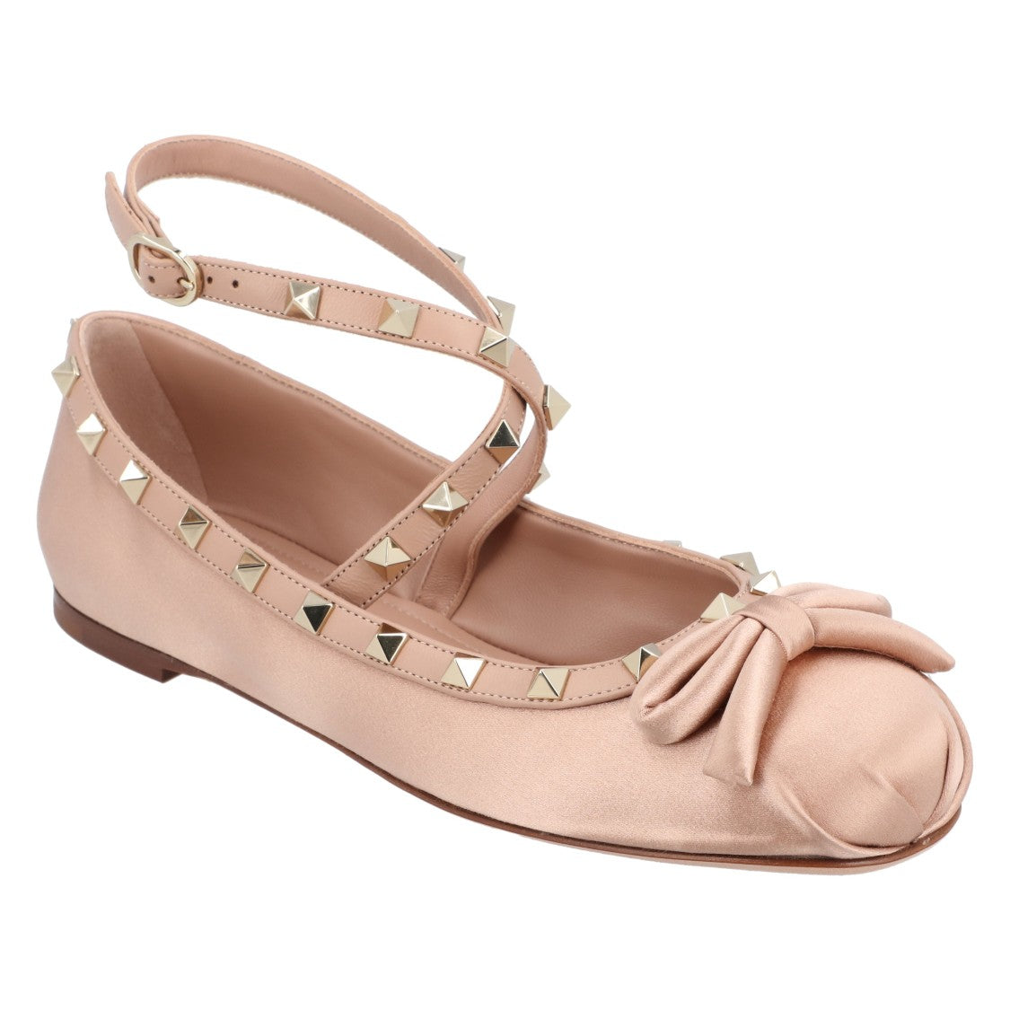 Valentino Rockstud Satin Ballerinas Nude