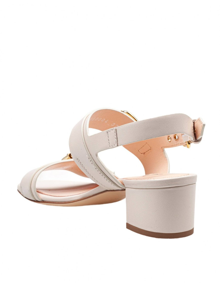 Agl Chalk Leather Sandals With Maxi Metal Buckles