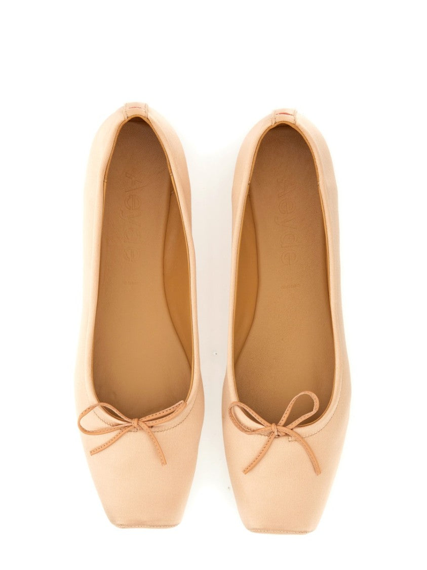 Aeydē Square Toe Satin Ballet Flats With Bow Detail