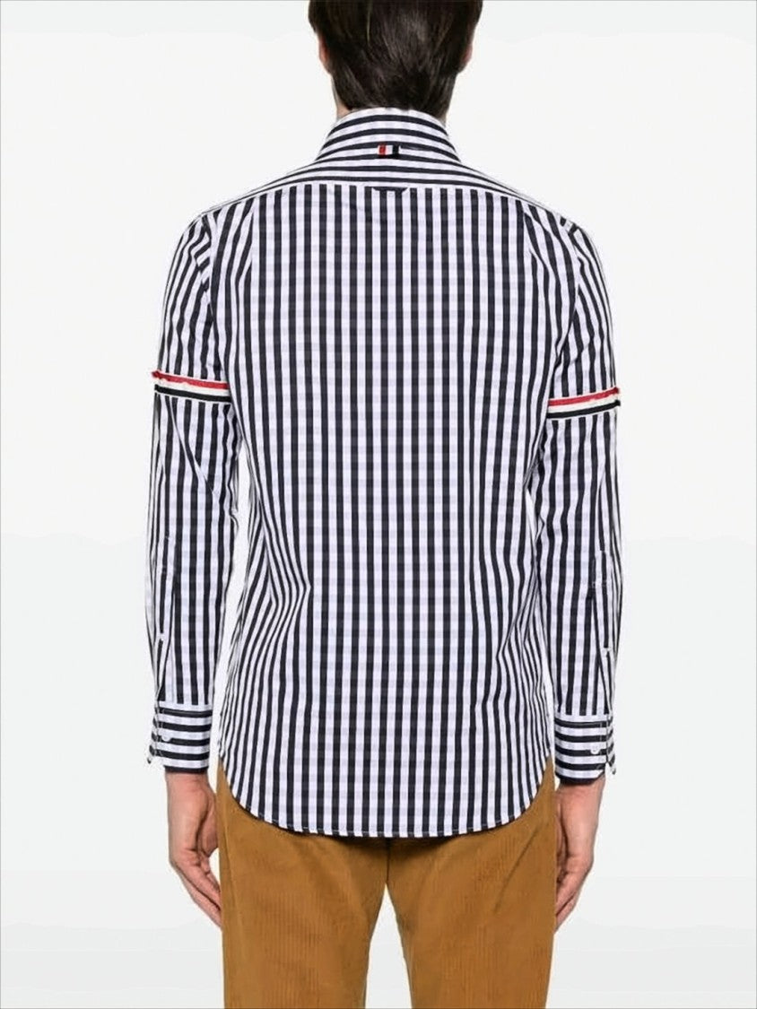 Thom Browne Navy And White Gingham Long-Sleeve Shirt