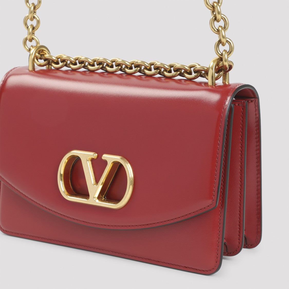 Valentino Garavani Rectangular Red Calf Leather Shoulder Bag