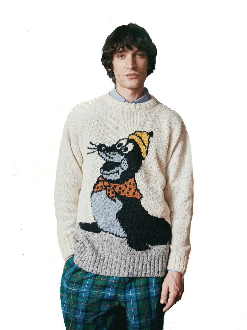 Howlin Seal Jacquard Mohair-Wool Crewneck Sweater