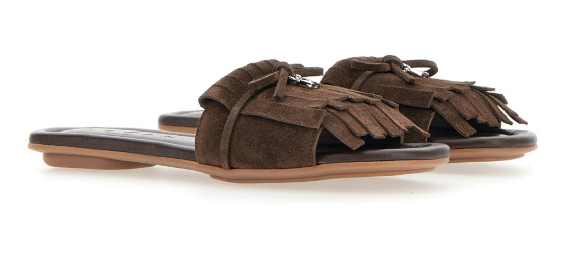 Hogan Fringed Slip-On Sandals With Bow Accent
