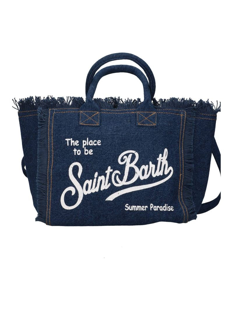 Mc2 Saint Barth Frayed Edges Dark Denim Tote Bag