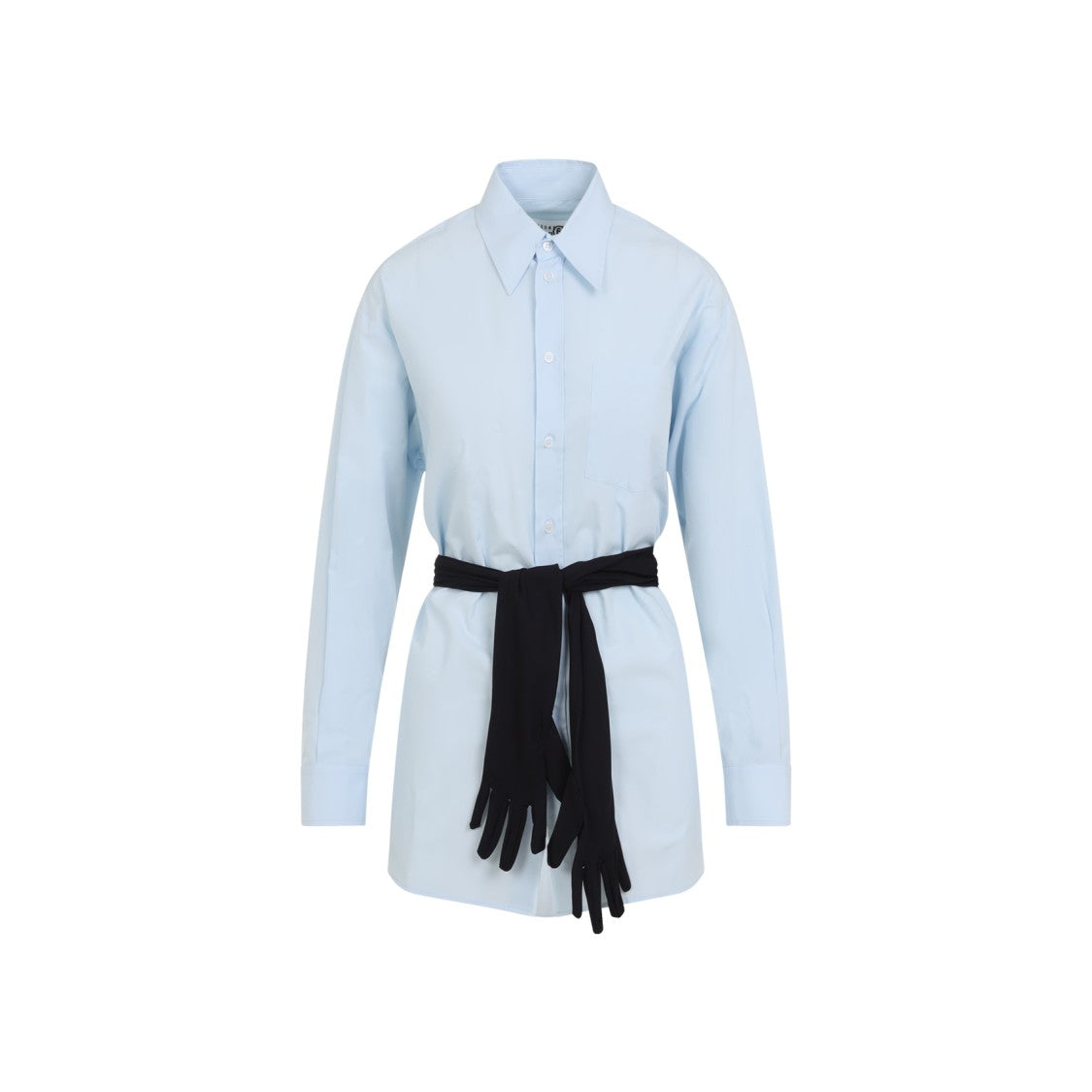 Mm6 By Maison Margiela Light Blue Cotton Shirt With Avant-Garde Belt Detail