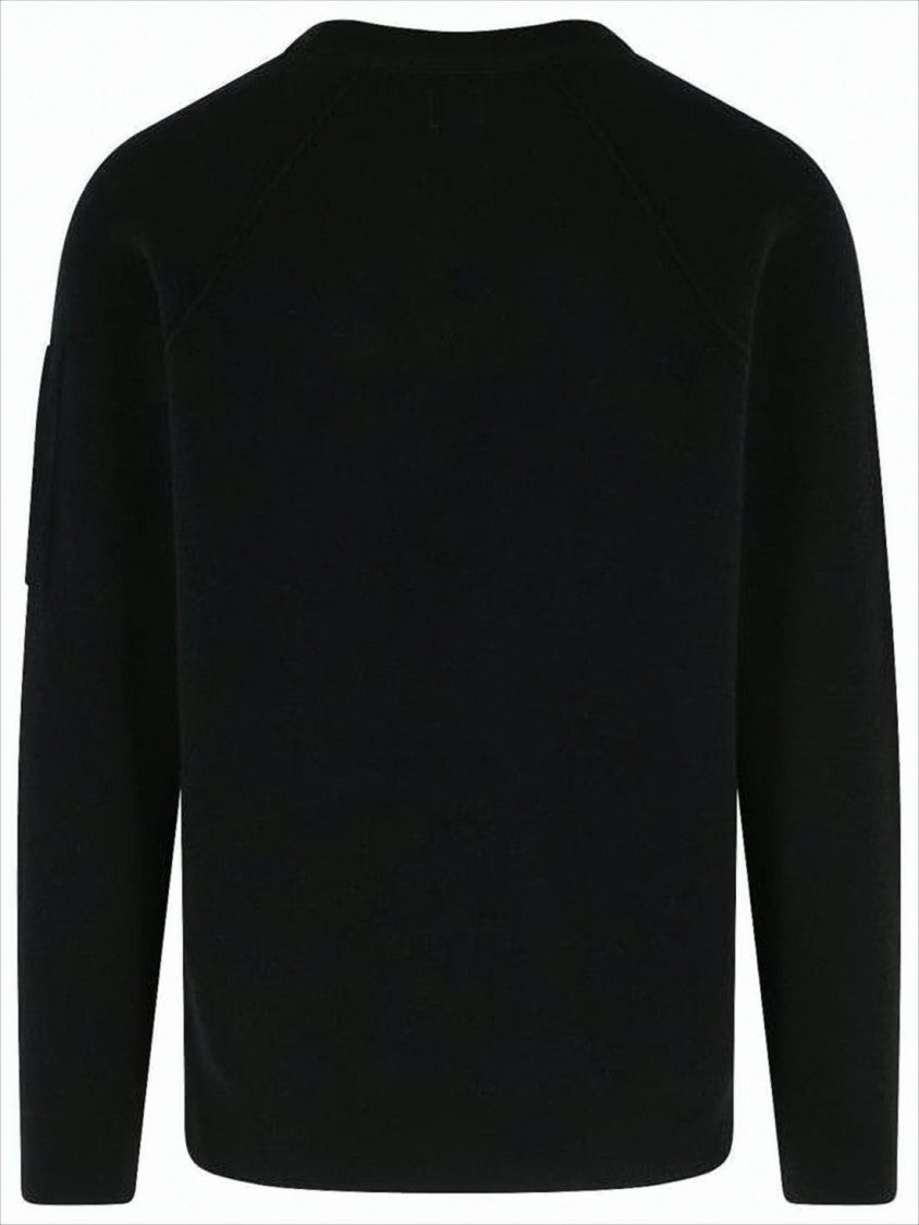 C.P. Company Minimalist Black Wool Sweater With Subtle Logo Patch