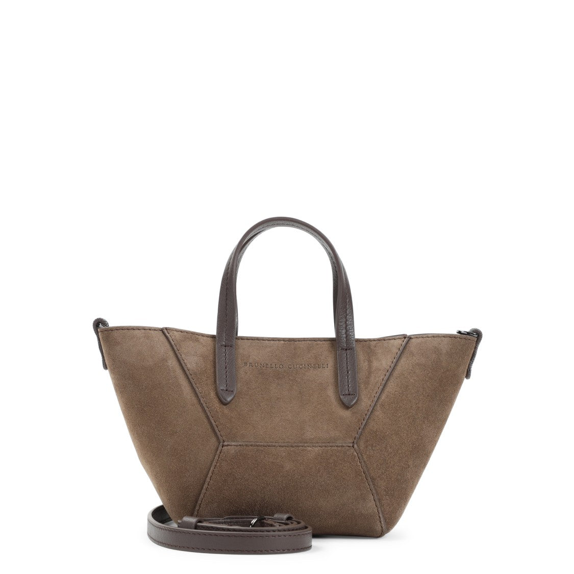 Brunello Cucinelli Geometric Brown Suede Leather Shoulder Bag