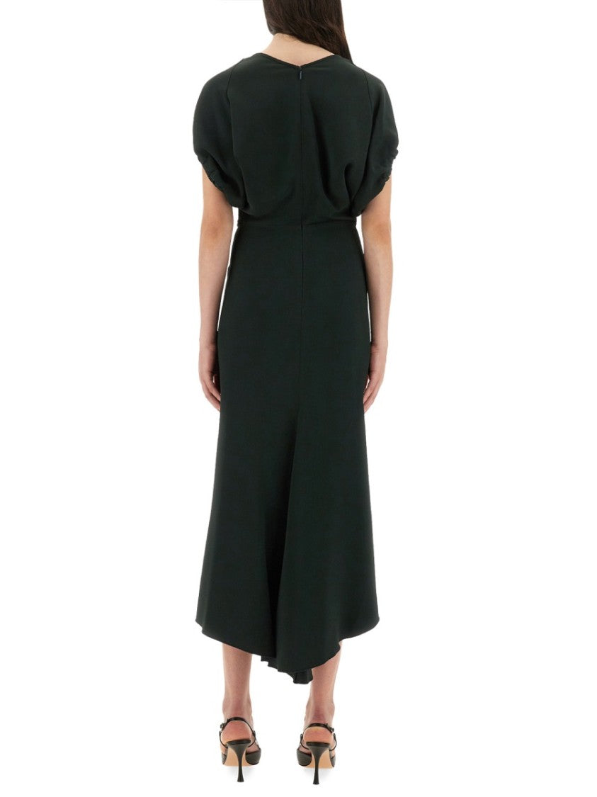 Victoria Beckham V-Neck Blouson Midi Dress