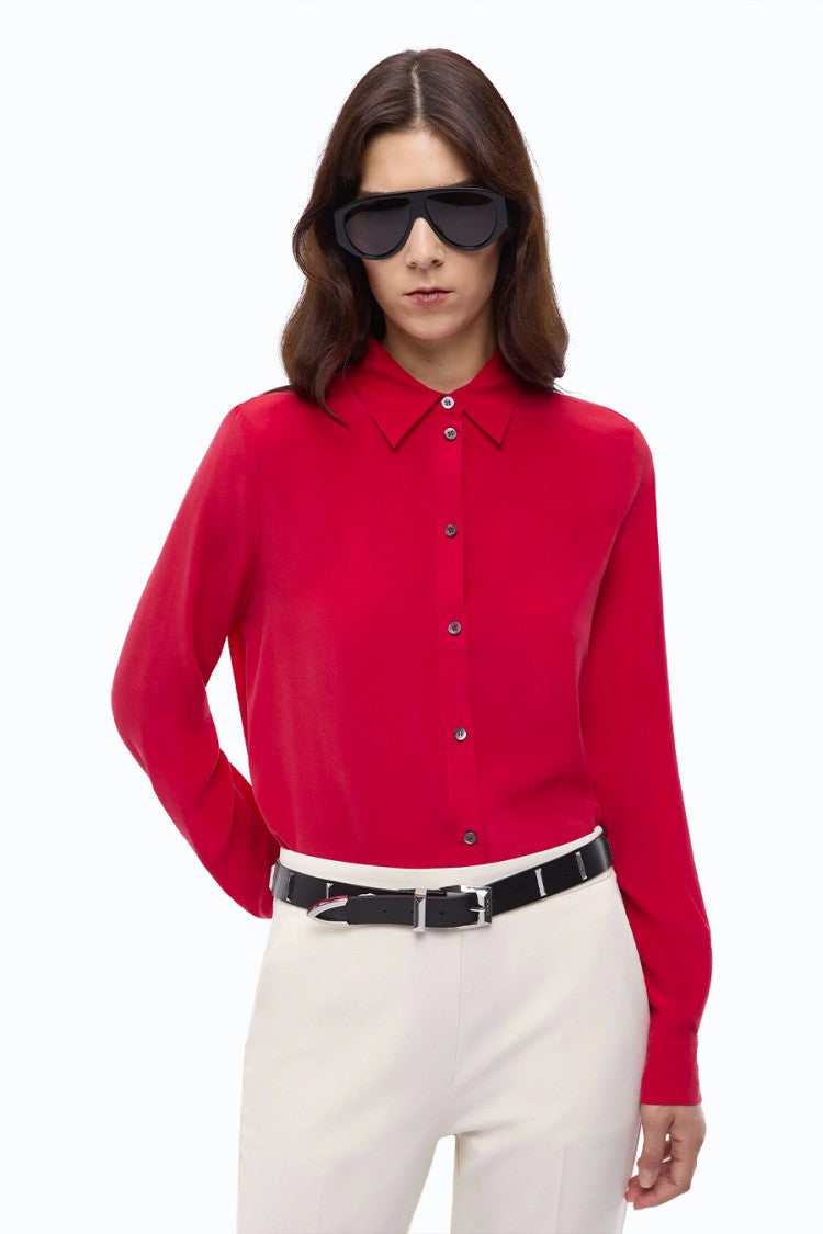 Pinko Raspberry Classic-Collar Silk Shirt